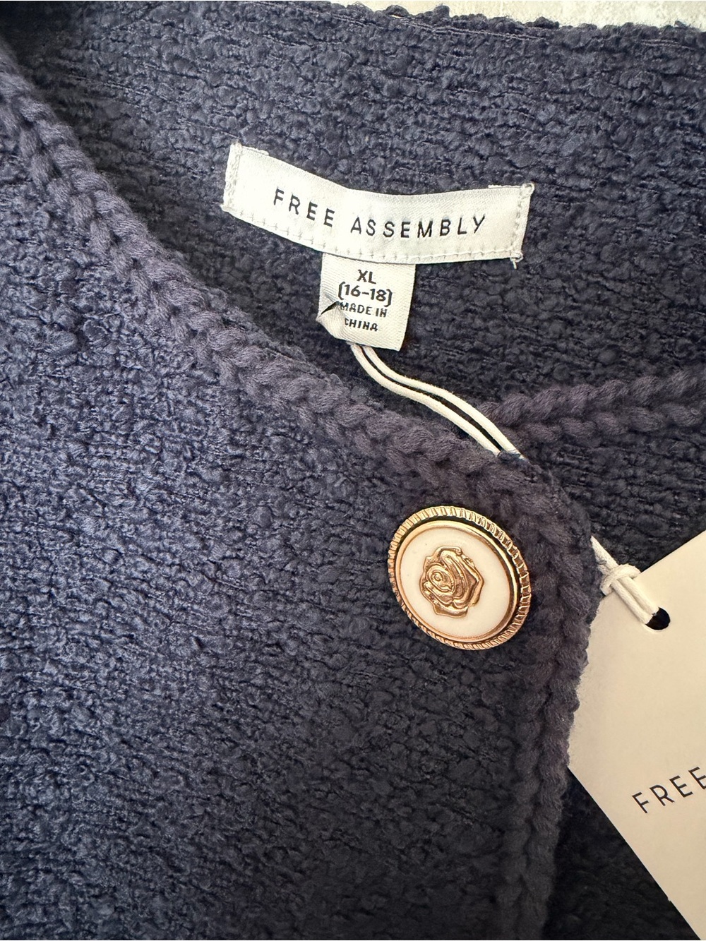 Navy Bouclé Button-Front Jacket - Picture 3 of 4